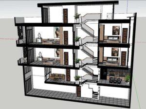 xây nhà ống lệch tầng