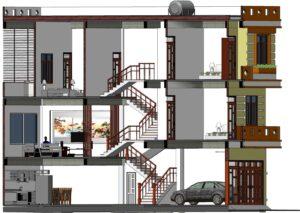xây nhà ống lệch tầng